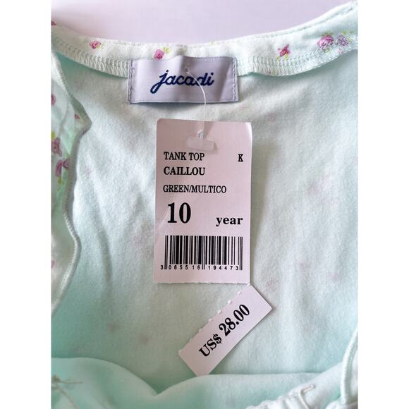 NWT Girl’s Jacadi Light Green Floral Cotton Tank Top Size 10 - Picture 2 of 4